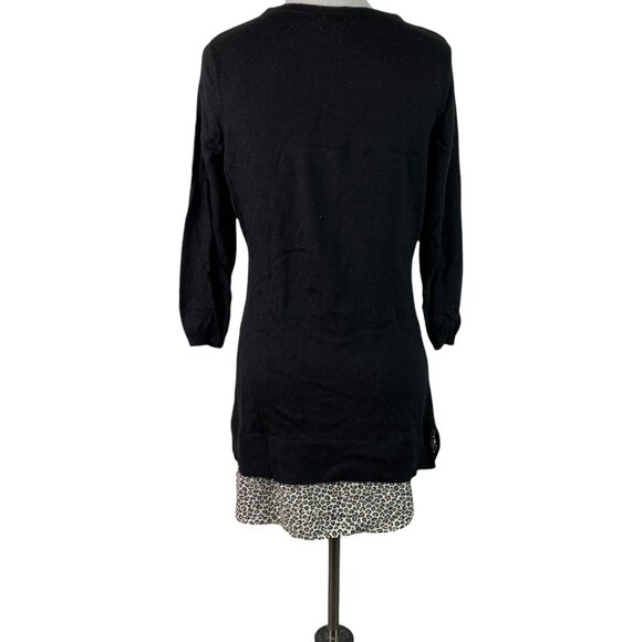 🟣🟣🟣 REITMANS Women's Size Small Black Trendy Zip Shoulder Cheetah Hem Sweater - Picture 3 of 10